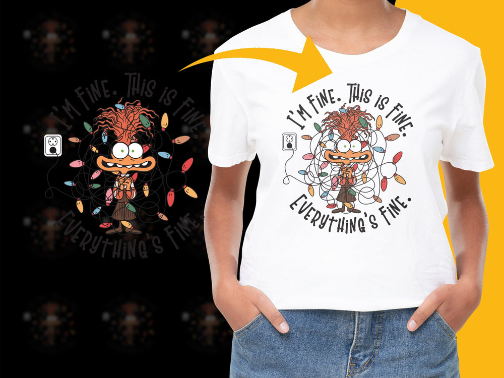 Trendy Graphic T-Shirt, 'I'm Fine, This is Fine' Cartoon Dog Design, Funny Casual Tee, Unisex Adult Clothing