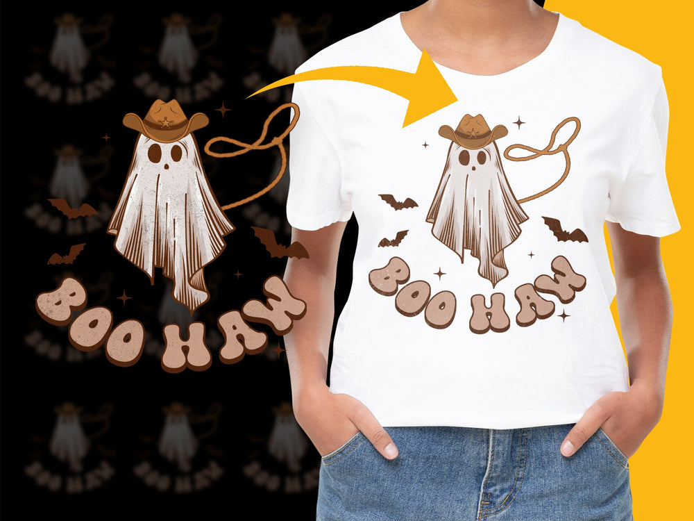 Boo Haws Ghost Cowboy T-Shirt, Cute Halloween Tee, Western Theme, Spooky Apparel, Unisex Adult Fashion, Fun October Clothing
