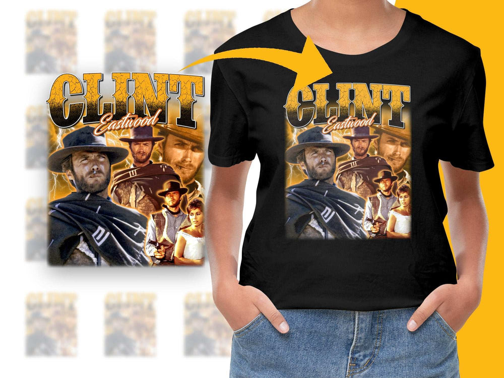 Clint Eastwood Movie Collage T-Shirt, Classic Film Actor Graphic Tee, Vintage Hollywood Style Apparel