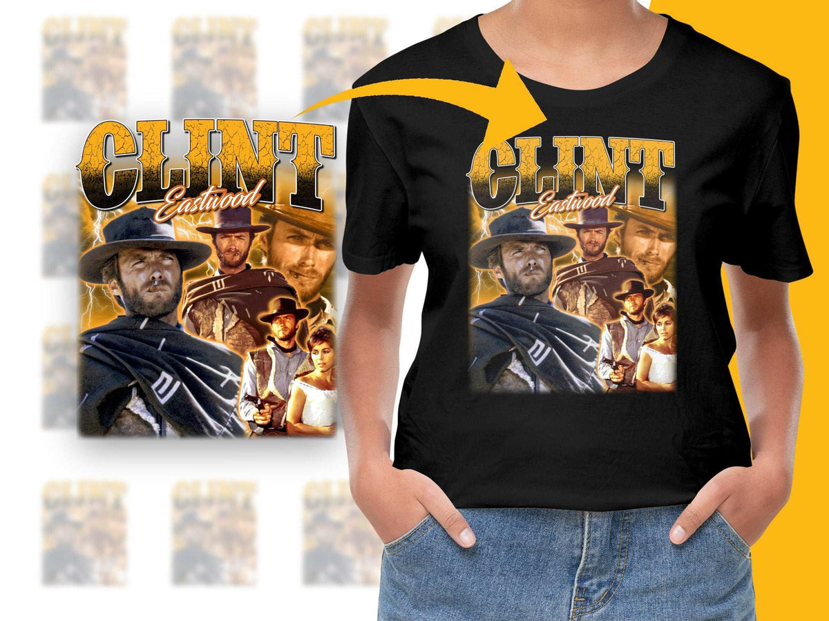 Clint Eastwood Movie Collage T-Shirt, Classic Film Actor Graphic Tee, Vintage Hollywood Style Apparel