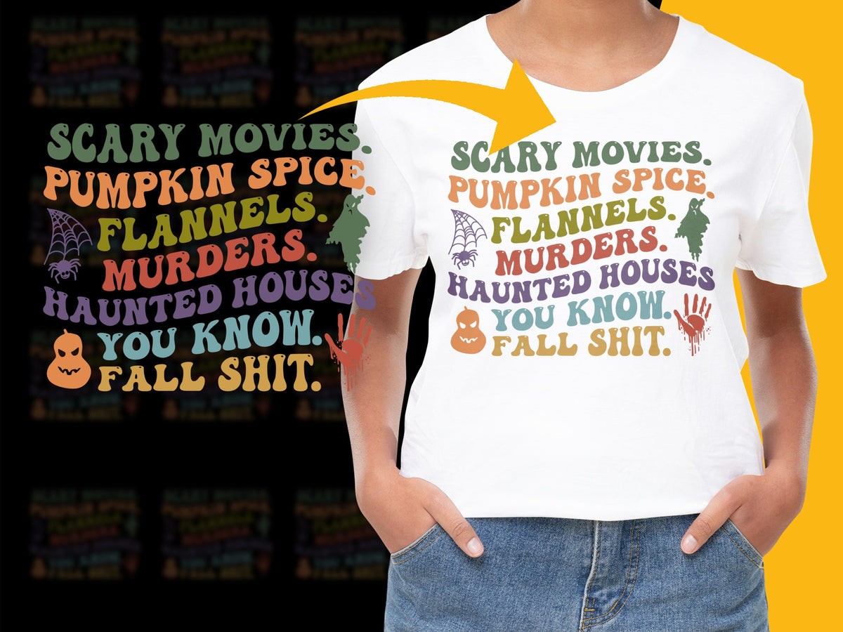 Spooky Fall T-Shirt Scary Movies Pumpkin Spice Ghosts Haunted House Apparel Unisex