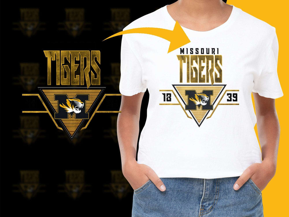 Missouri Tigers Graphic T-Shirt, Unisex Tee, College Team Spirit Wear, Yellow and Black, Trendy Sports Apparel