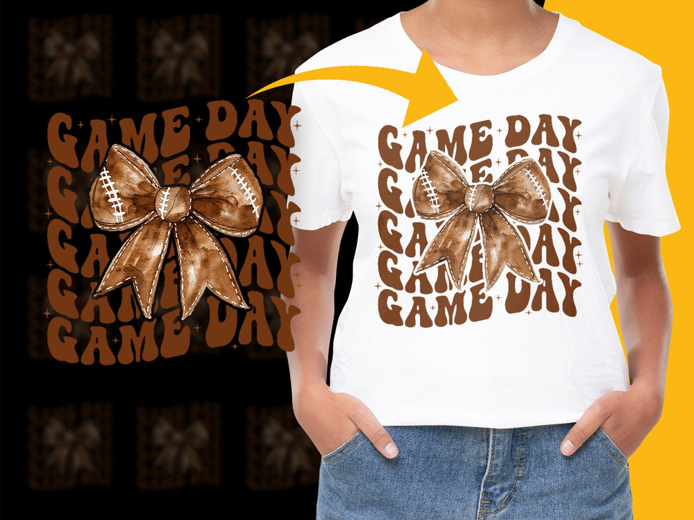 Game Day Graphic T-Shirt, Women's Sports Event Tee, Brown Bow Design, Casual Athletic Apparel