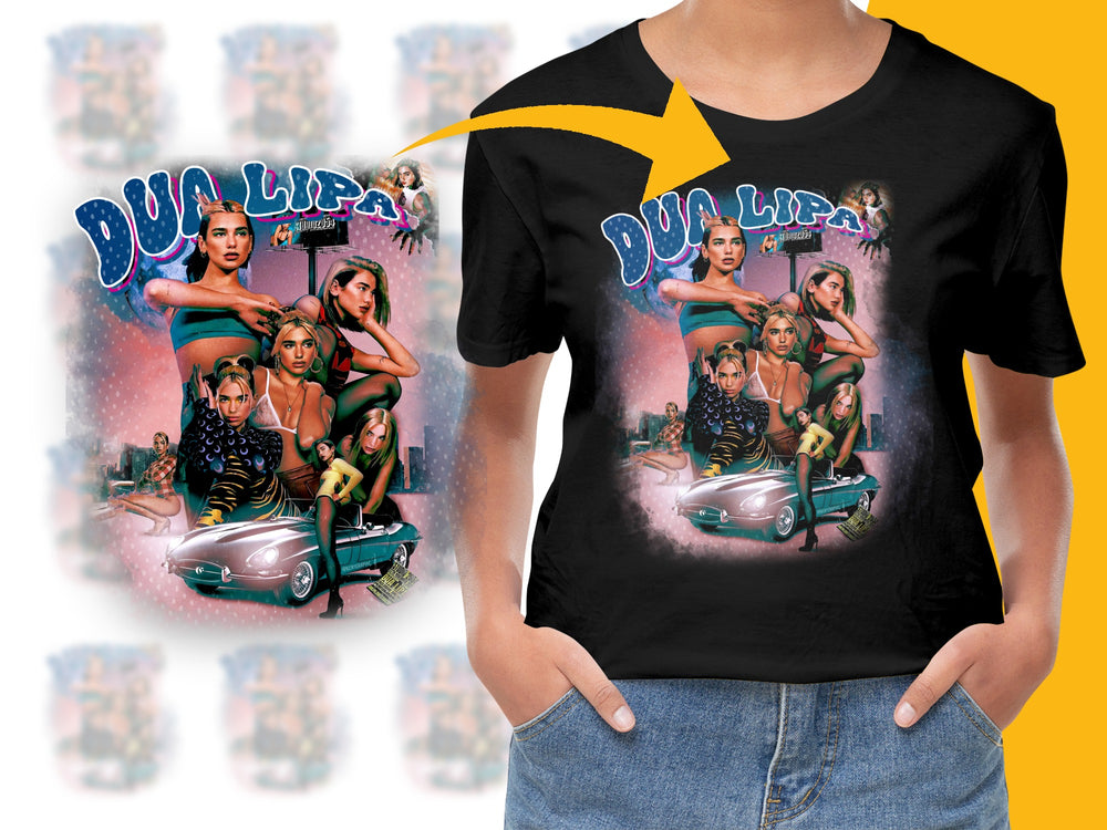 Dua Lipa Fan T-Shirt, Retro Style Pop Music Tee, Colorful Graphic Print, Unisex Cotton Shirt