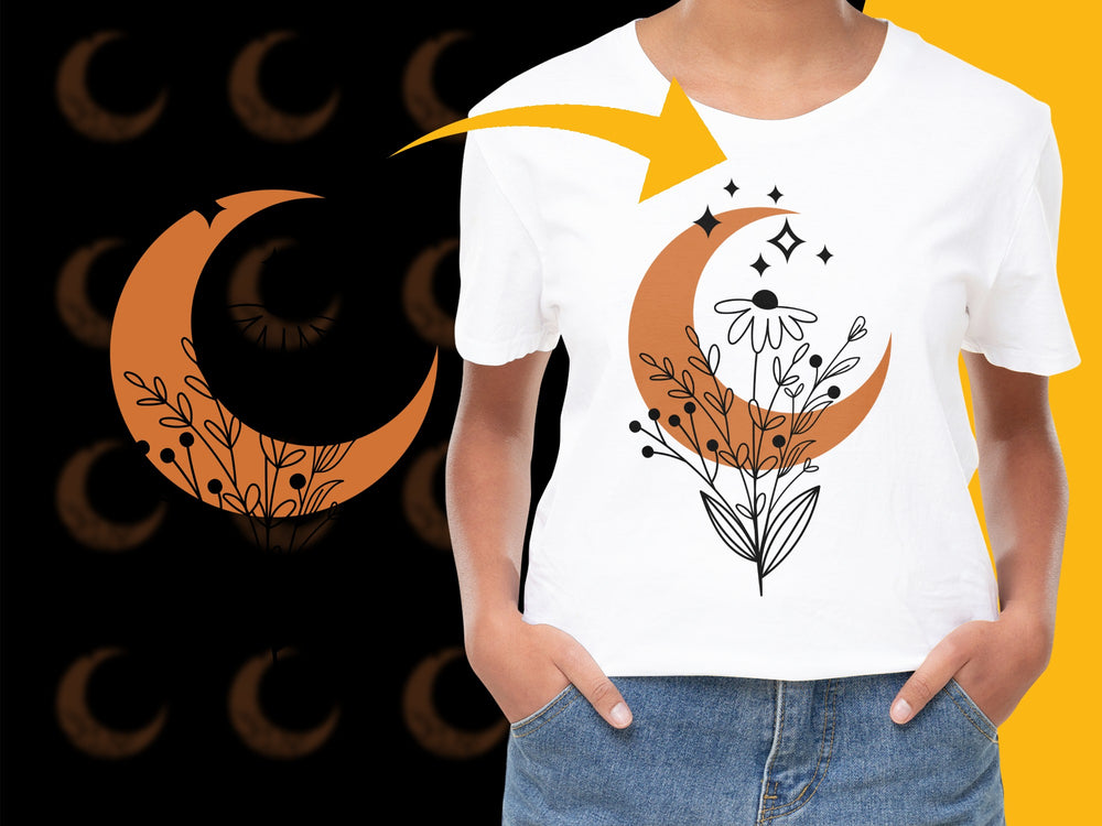Women's Graphic Tee, Moon Phases and Floral Design, Modern Witchy Aesthetic Shirt, Casual Fashion Top
