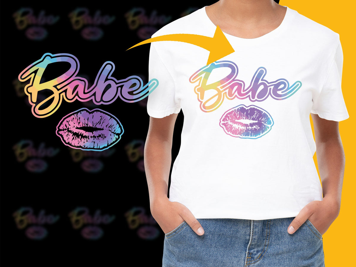 Trendy Babe Graphic T-Shirt, Colorful Lip Print Design, Fashionable Casual Wear, Unisex Adult Clothing