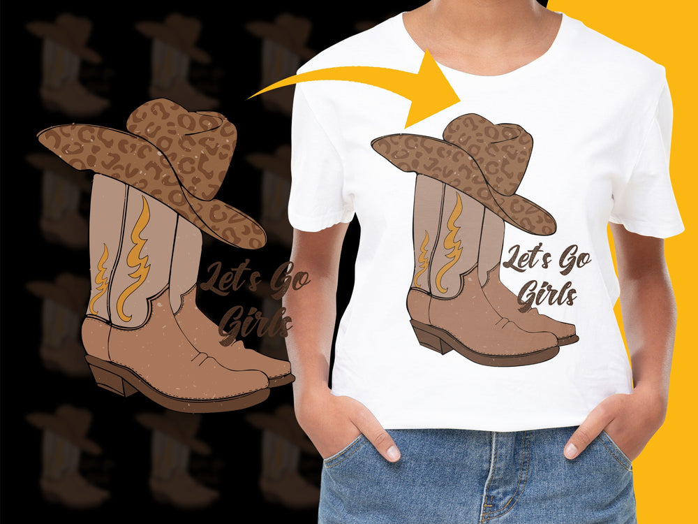 Women's Let's Go Girls T-Shirt, Western Cowboy Boots Print, Casual Graphic Tee, Trendy Fashion Top, Gift for Her