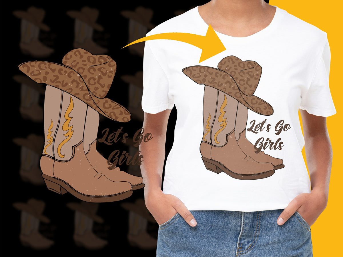 Women's Let's Go Girls T-Shirt, Western Cowboy Boots Print, Casual Graphic Tee, Trendy Fashion Top, Gift for Her