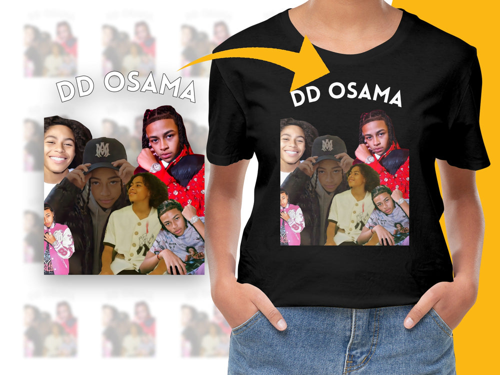 DD Osama Themed T-Shirt, Music Artist Photo Collage, Fans Merch, Youth Hip Hop Style