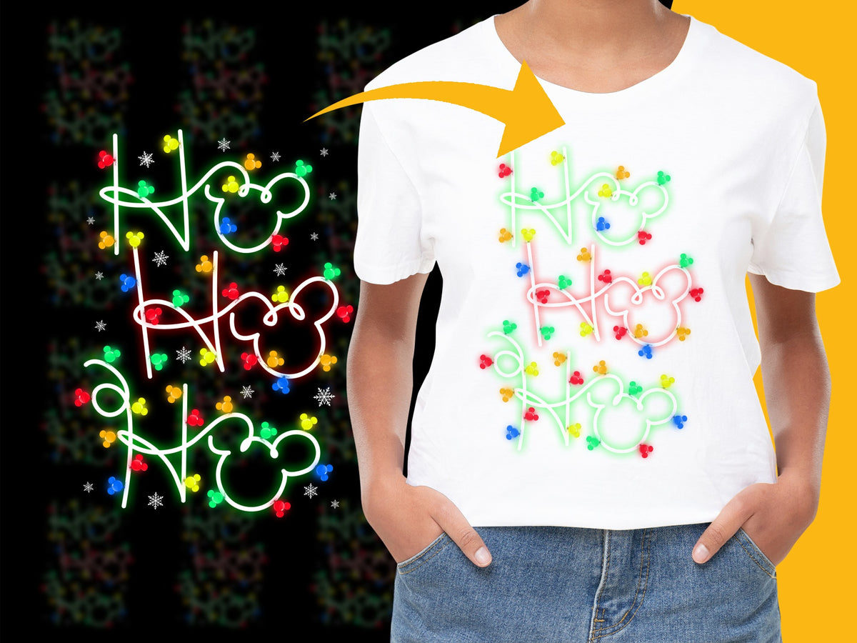Festive Ho Ho Ho Light Up T-Shirt, Colorful Christmas Holiday Apparel, Unisex LED Light Tee
