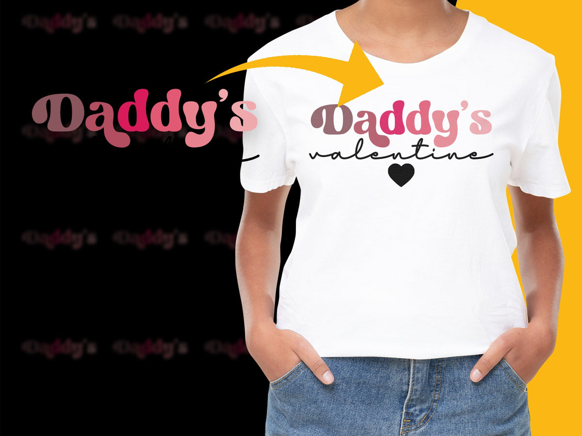Daddy's Valentine Cute Graphic T-Shirt, Heart Design, Gift for Daughter, Trendy Kids' Fashion, Soft Cotton Tee