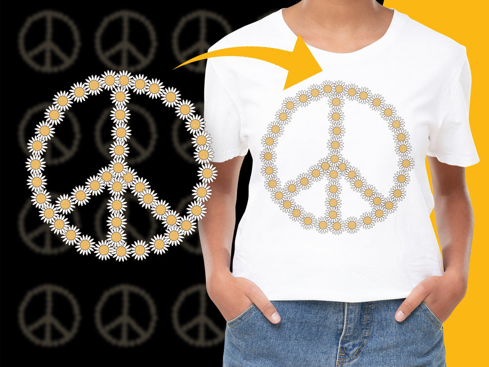 Daisy Peace Sign T-Shirt, White Floral Graphic Tee, Unisex Summer Fashion Top, Casual Boho Apparel