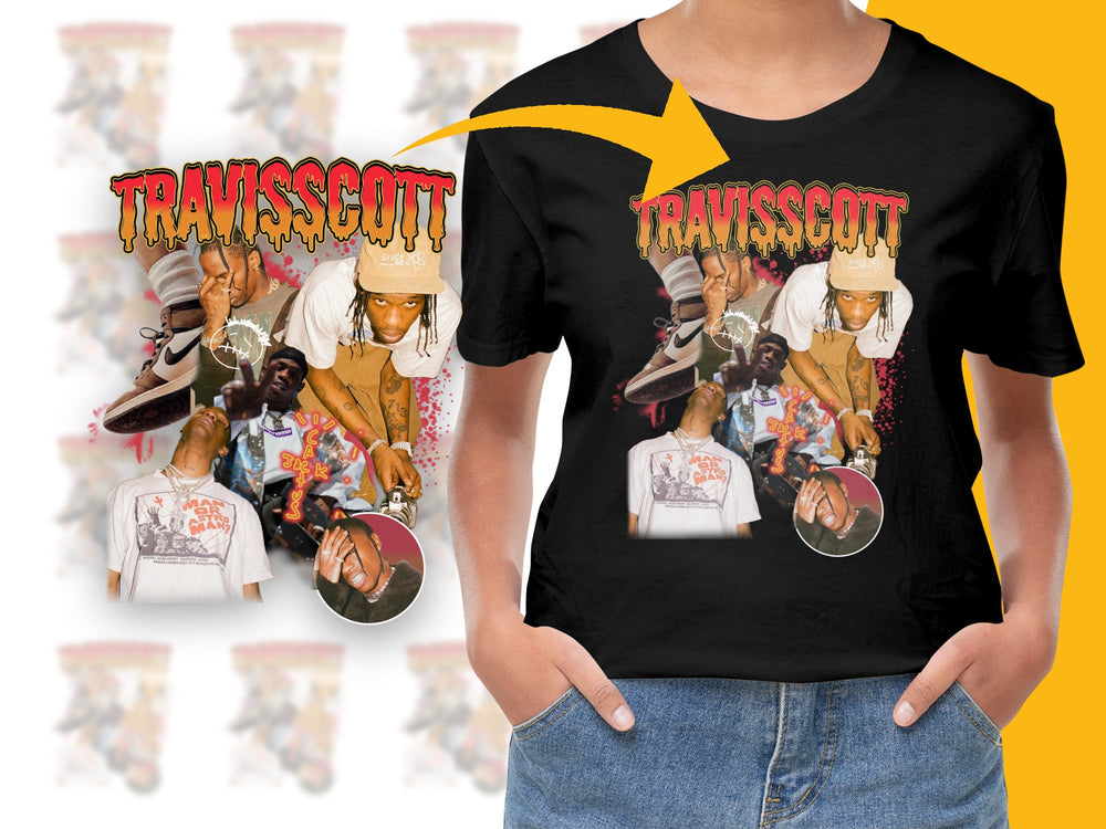 Travis Scott Inspired Graphic T-Shirt, Hip Hop Artist Fan Merchandise, Unisex Black Tee, Music Festival Apparel