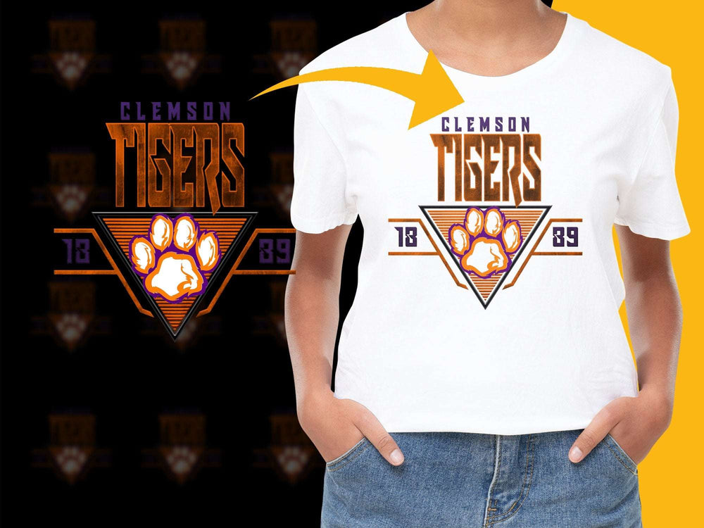 Clemson Tigers Graphic T-Shirt, College Sports Fan Apparel, Orange Paw Print, Unisex White Tee
