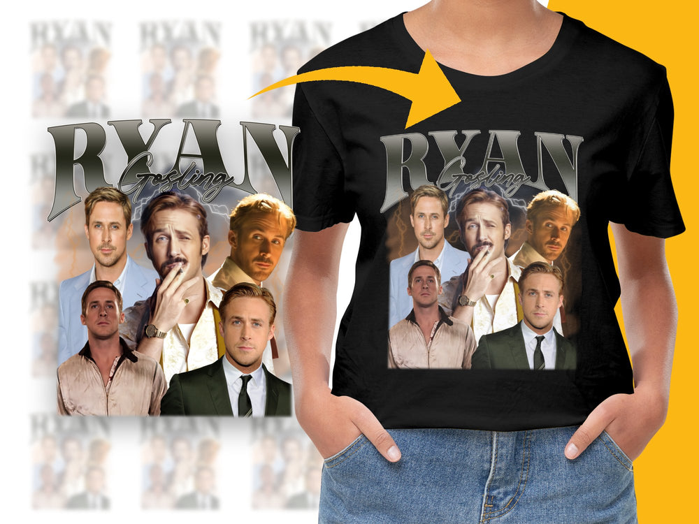 Ryan Gosling Fan T-Shirt, Collage of Movie Roles, Unisex Graphic Tee, Gift for Movie Lovers