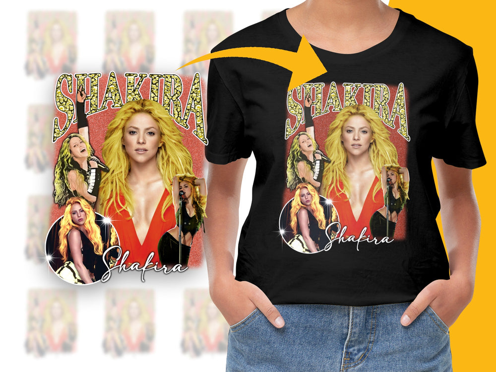 Shakira Graphic T-Shirt, Pop Music Fan Merch, Celebrity Photo Collage, Women's Fashion Tee, Casual Wear, Gift Idea