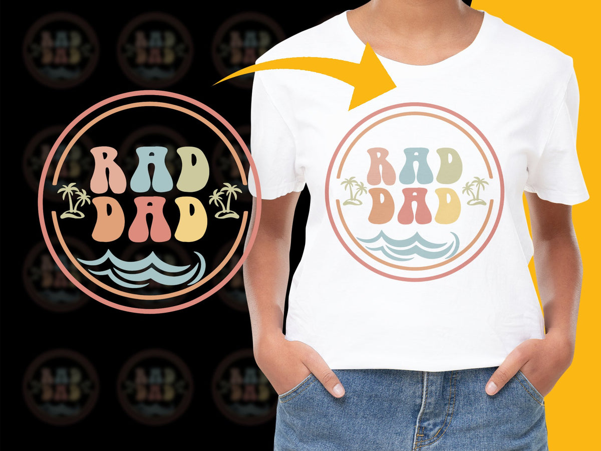 Rad Dad T-Shirt, Retro Style Father's Day Gift, Cool Dad Graphic Tee, Palm and Wave Design