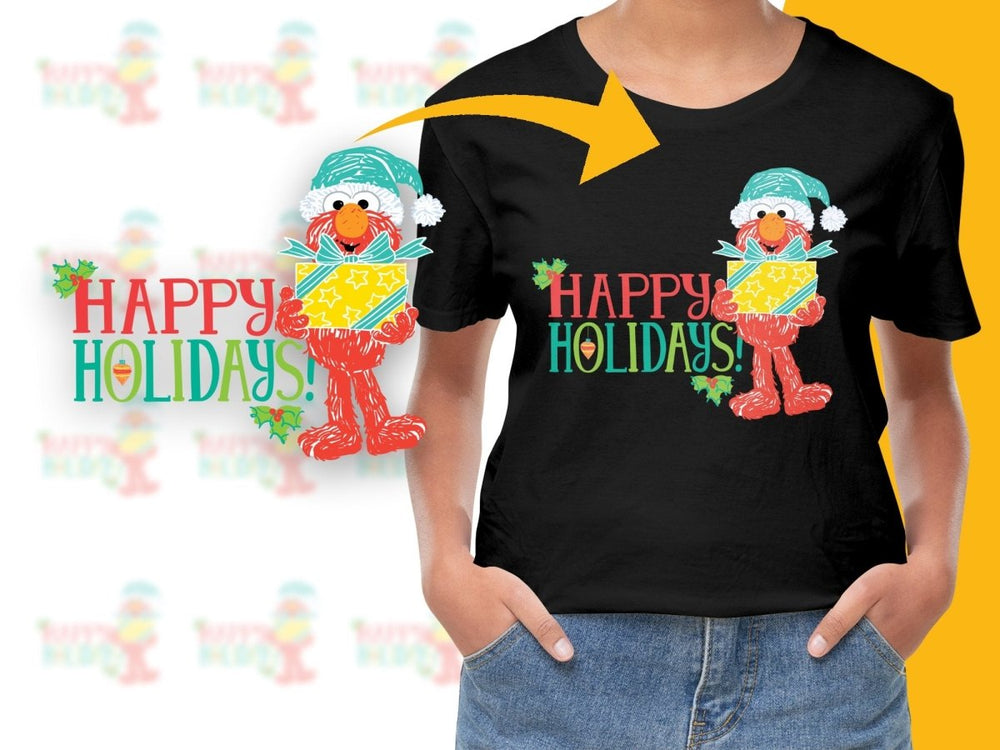Elmo with Present Happy Holidays Christmas PNG File - Teepew