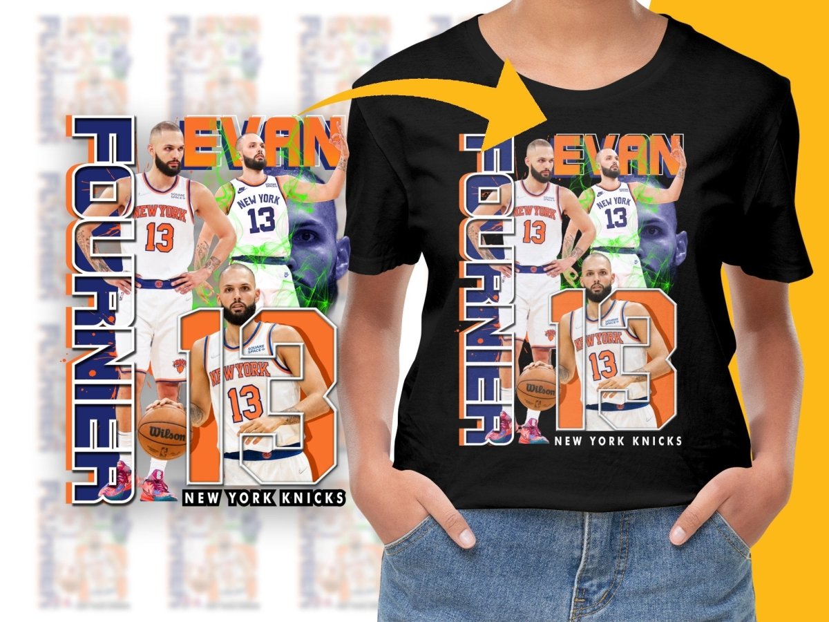 Evan Fournier New York Knicks Basketball Star Bootleg PNG File - Teepew