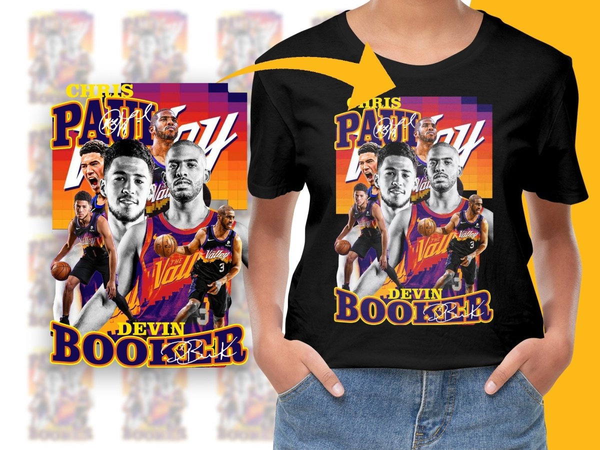 Exciting Chris Paul And Devin Booker Basketball Stars The Valley Bootleg PNG File - Teepew