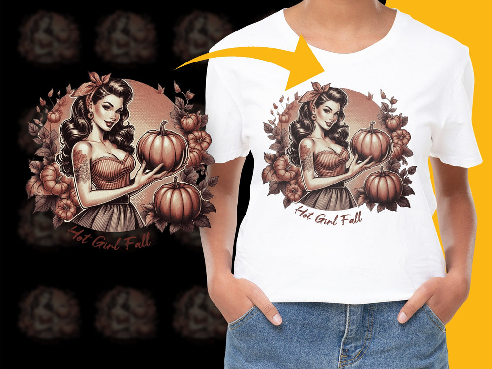 Women's Autumn T-Shirt Hot Girl Fall Pumpkin Graphic Tee Casual Fashion Top
