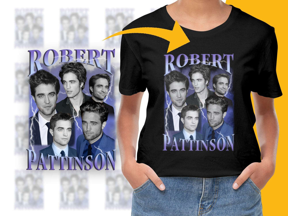 Robert Pattinson Fan T-Shirt, Multiple Poses Graphic Tee, Celebrity Tribute Shirt, Unisex Black Top