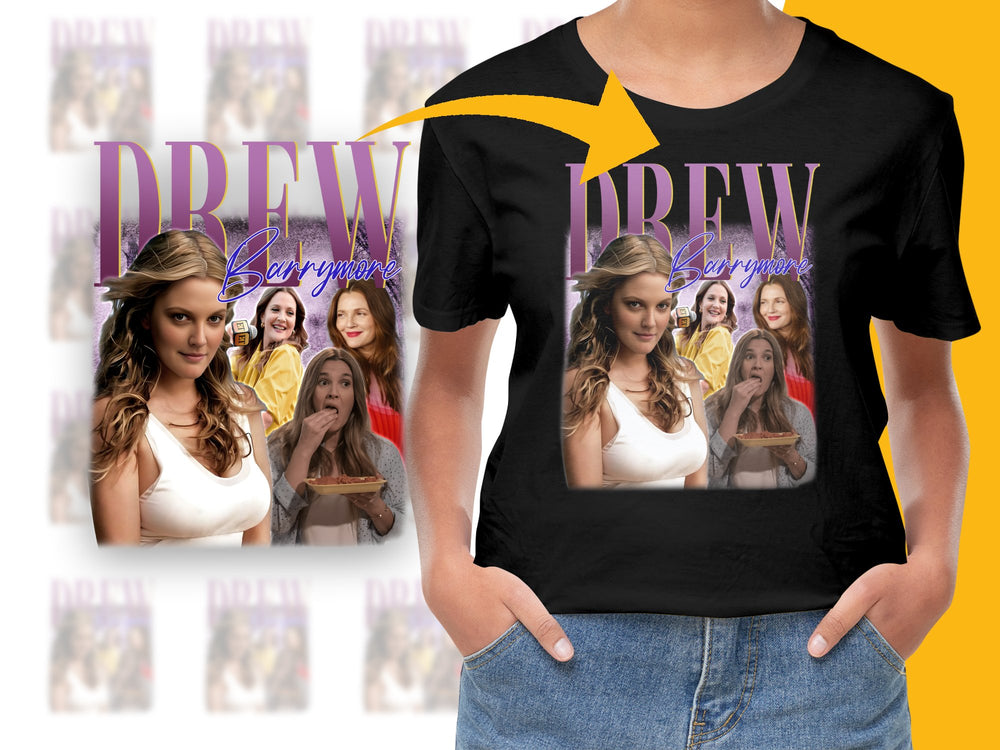 Drew Barrymore Inspired Graphic T-Shirt, Vintage Style Celebrity Tee, Fashionable Retro Top, Fan Merchandise, Casual Wear