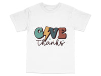 Load image into Gallery viewer, Give Thanks Thanksgiving T-Shirt, Colorful Fall Autumn Typography Tee, Holiday Casual Family Outfit