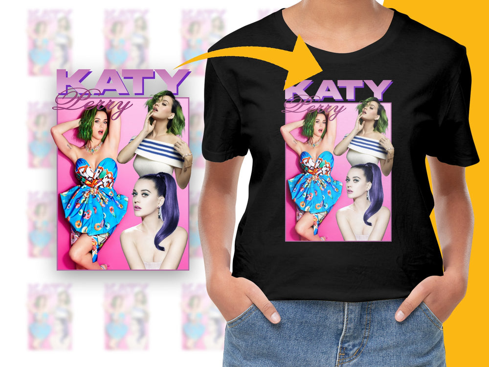Katy Perry Inspired Graphic T-Shirt, Colorful Pop Art Style, Fashionable Music Artist Tee