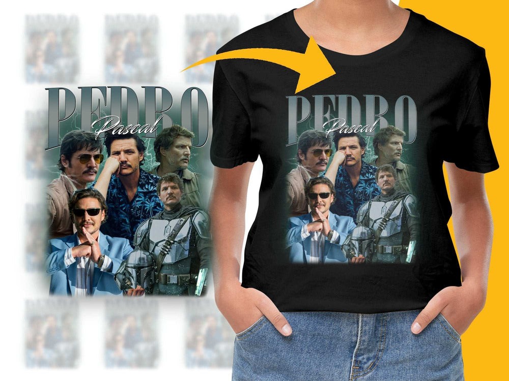 Pedro Pascal Fan T-Shirt, Movie Actor Collage Graphic Tee, Unisex Pop Culture Apparel