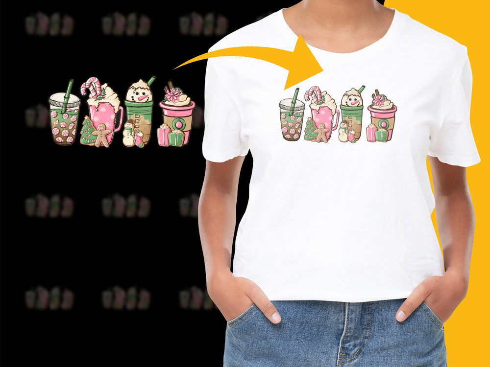 Cute Coffee Cup Characters T-Shirt, Fun Graphic Tee for Coffee Lovers, Unique Gift Idea