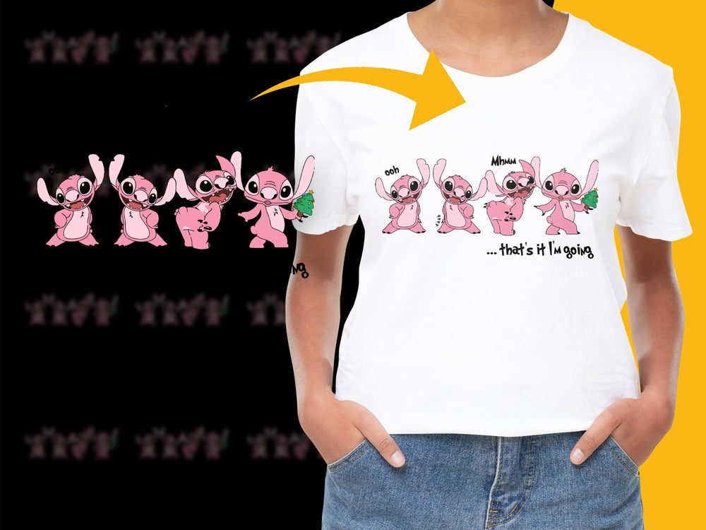 Women's White T-Shirt with Cute Pink Cartoon Characters Casual Graphic Tee