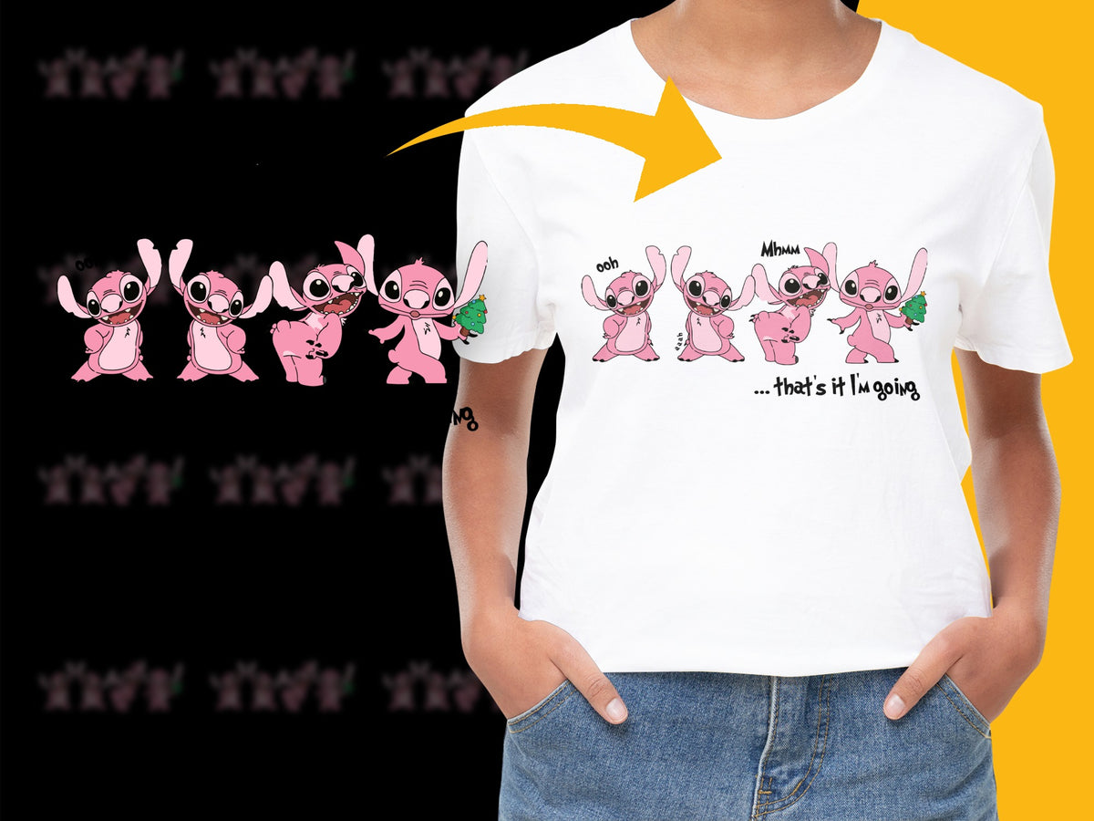 Women's White T-Shirt with Cute Pink Cartoon Characters Casual Graphic Tee