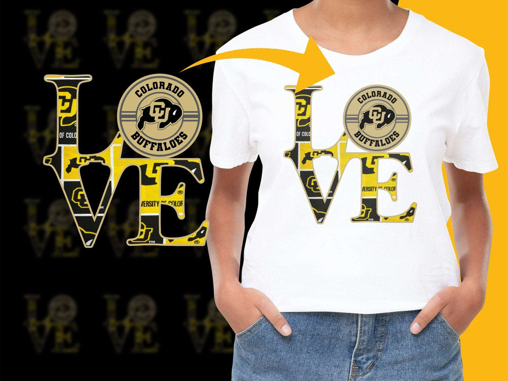 Colorado Buffaloes Love T-Shirt, University Fan Apparel, Graphic Tee, College Sports, Yellow Black