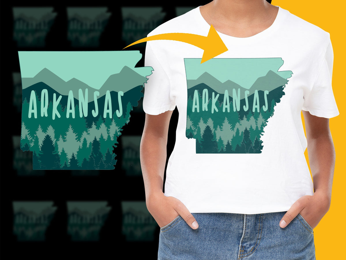 Arkansas Graphic T-Shirt, Pine Trees Mountain Silhouette, Casual Nature Inspired Tee, Unisex Fashion Top, Outdoor Lover Gift Idea