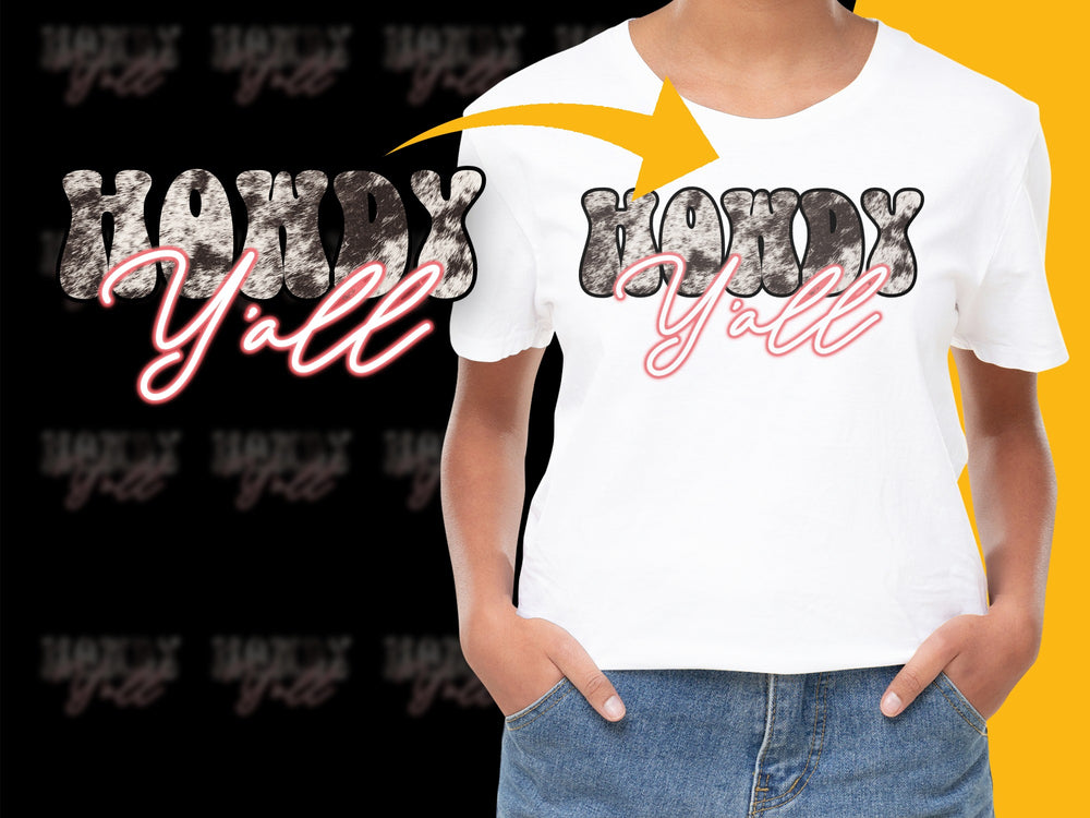 Howdy Y'all T-Shirt, Stylish Southern Greeting Tee, Unisex Casual Shirt, Black and White Text with Orange Highlight, Comfort Fit Cotton