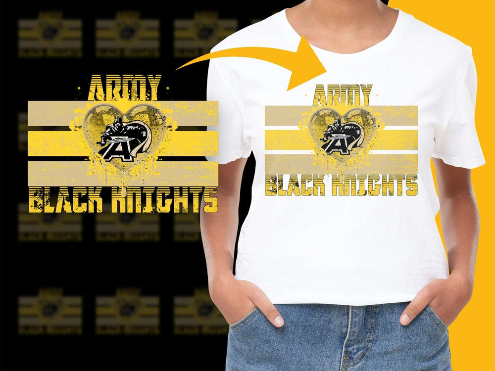Army Black Knights Graphic T-Shirt, Yellow Stripe Casual Sports Tee, Unisex Cotton Shirt