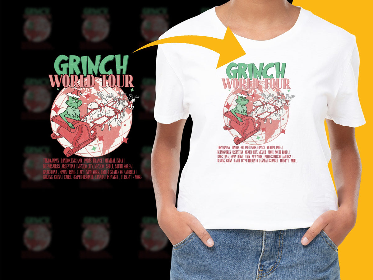Grinch World Tour T-Shirt, Vintage Christmas Graphic Tee, Holiday Festive Shirt, Unisex Adult Clothing