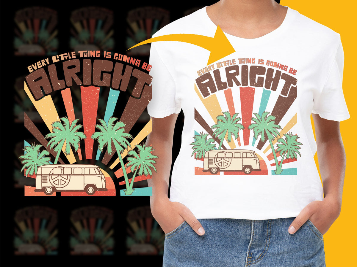 Retro Sunshine Vibes T-Shirt, Vintage Van and Palm Trees Graphic Tee, Casual Summer Fashion Top