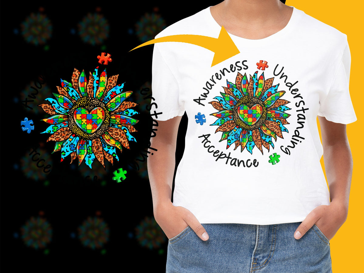 Autism Awareness T-Shirt Colorful Puzzle Piece Heart Graphic Unisex Tee for Acceptance and Support