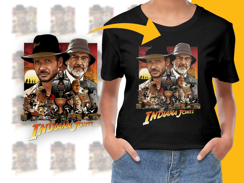 Indiana Jones Graphic T-Shirt, Vintage Movie Tee, Adventure Film Fan Apparel, Collector's Item, Unique Gift Idea