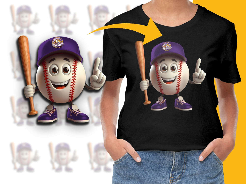 Fun Baseball Mascot T-Shirt, Kids Sports Tee, Cartoon Character Apparel, Casual Youth Top