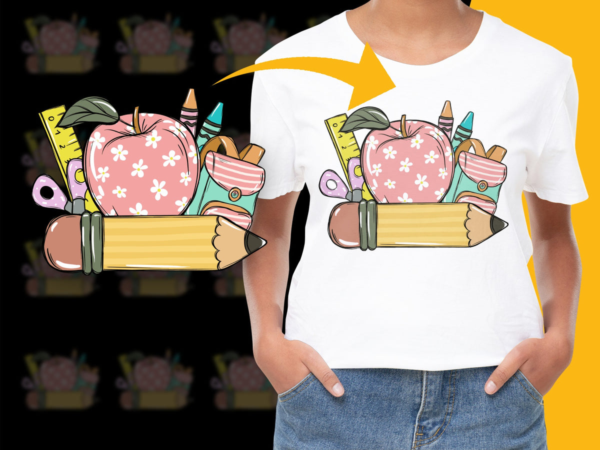 Teacher Appreciation T-Shirt, Cute Pencil Apple Graphic, Back to School Unisex Tee, Gift for Educators, Colorful Casual Wear