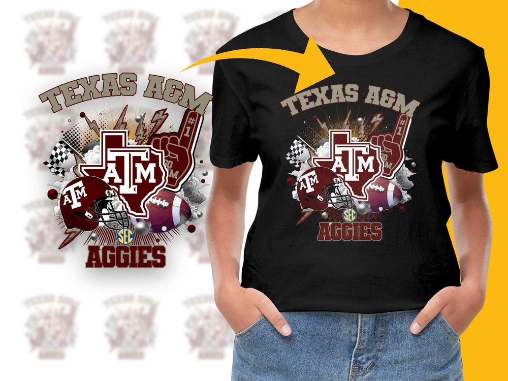 Texas AandM Aggies T-Shirt, SEC College Football Graphic Tee, Maroon White Sports Fan Apparel