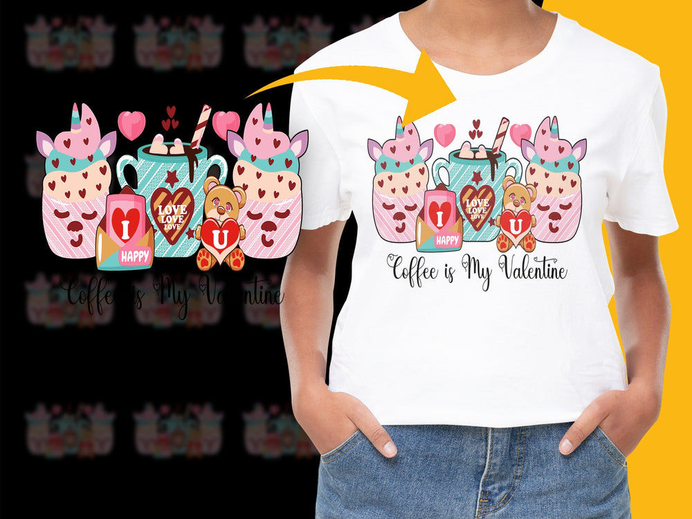 Valentine's Day Coffee T-Shirt, Cute Love Coffee Graphic Tee, Women's Fashion Top