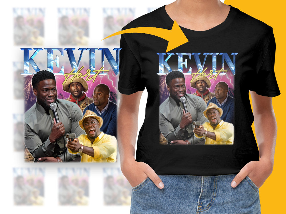 Kevin Hart Movie Scenes Graphic T-Shirt, Comedian Photo Collage, Casual Unisex Black Tee
