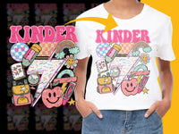 Load image into Gallery viewer, Kinder Themed Graphic T-Shirt with Rainbow Smiley Design, Colourful Kids' Fashion Tee, Casual Streetwear Style