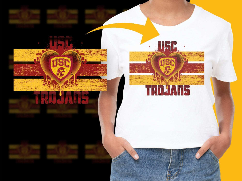 USC Trojans T-Shirt, Vintage Heart Design, Distressed American Flag, Collegiate Apparel, Fan Gear
