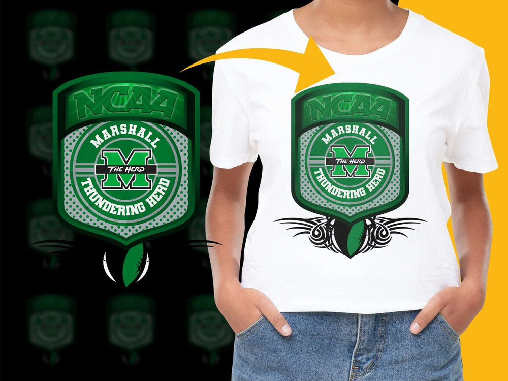 Marshall University NCAA Thundering Herd Logo T-Shirt, Green Graphic Tee, College Sports Apparel