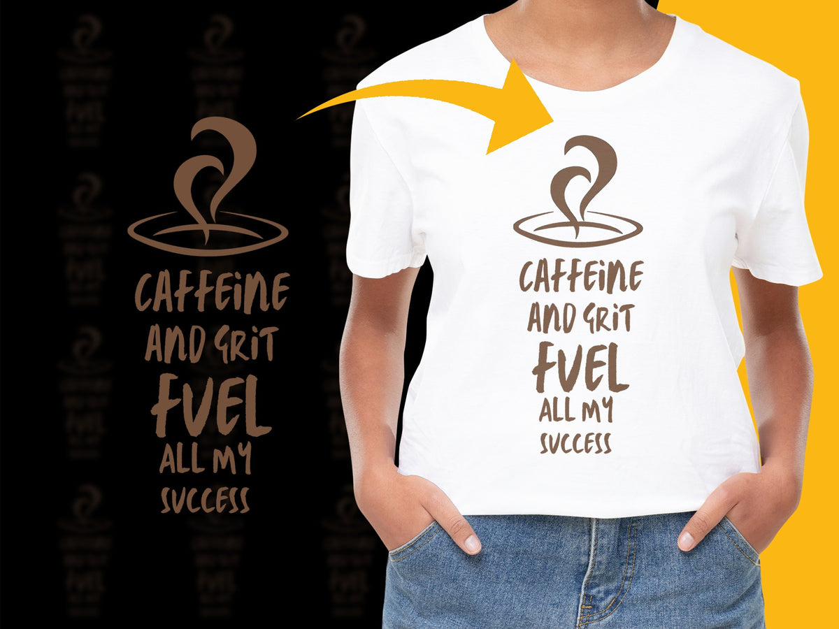 Women's Inspirational Coffee T-Shirt, Caffeine and Grit Fuel Success, Trendy Graphic Tee, Casual Fashion Top